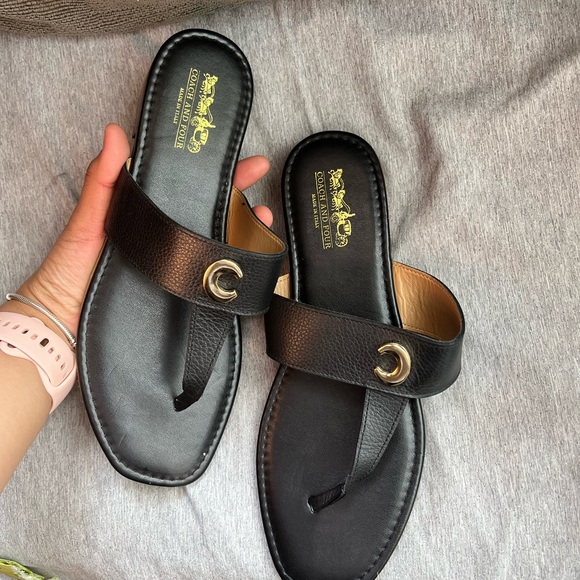 Coach Elegant Black Leather Slide Sandals - Picture 1 of 7